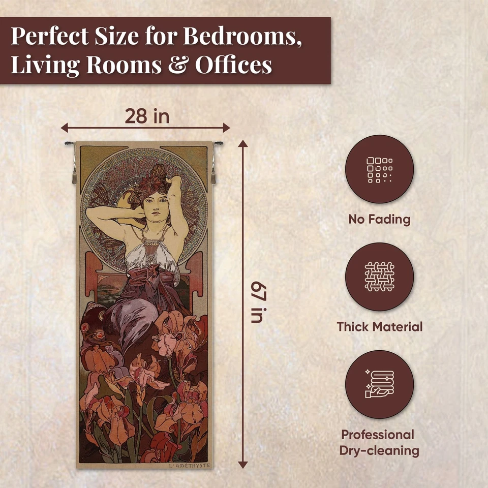 Tapiz Europeo Mucha Amatista - Piedras Preciosas - Amatista - Tejido Jacquard Foto 2 de 4