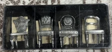 4 Miniature Pewter Chair Place Card Holder Doll House Furniture Set Of 4 1996