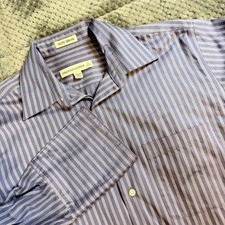 Pronto Uomo Mens Purple Striped Non Iron Dress Shirt 15 32/33 French Cuff Cotton