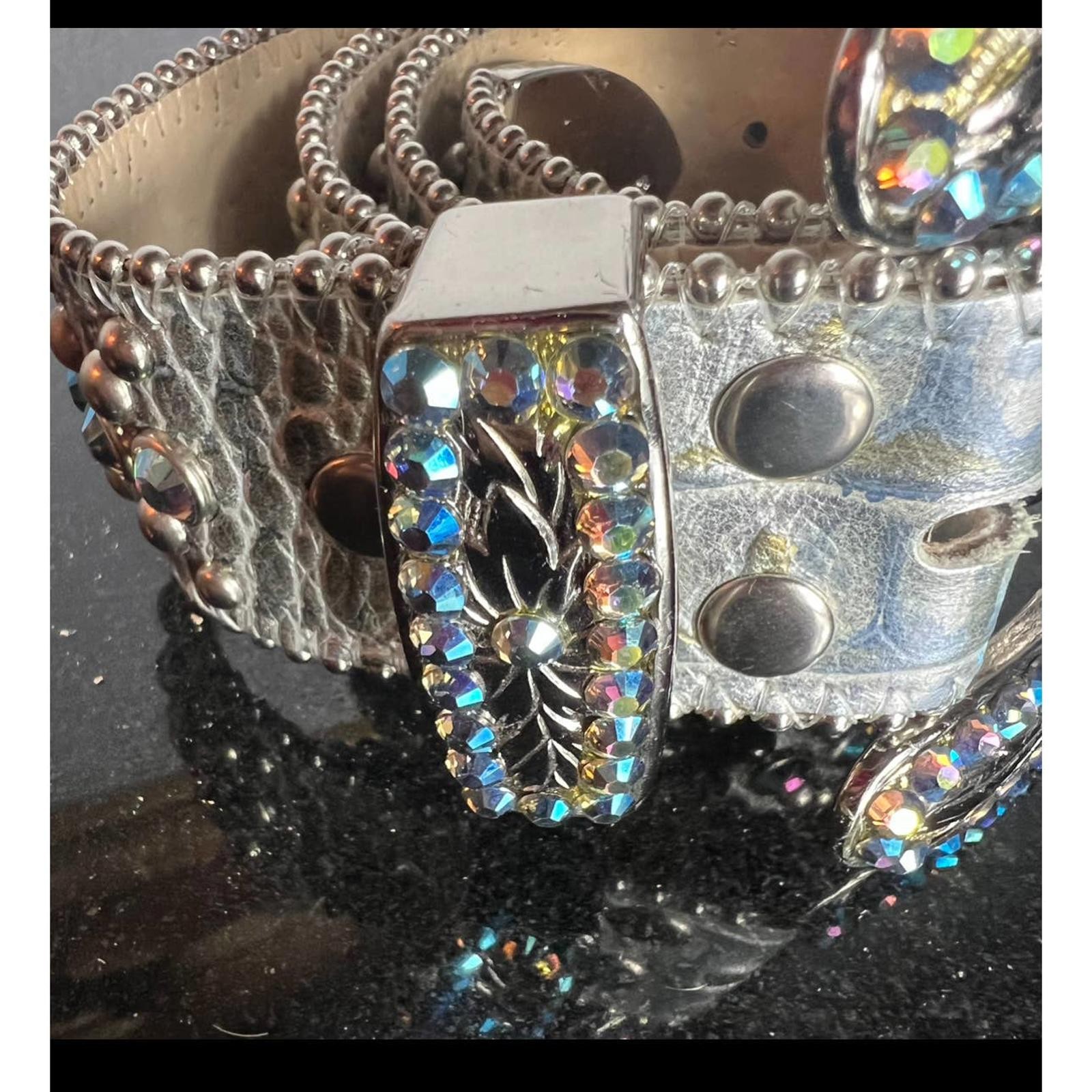 BB Simon Studded silver blue rhinestone crystal belt vintage rare L image 9