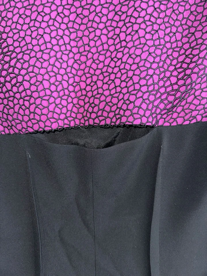 Lida Baday Womens Midi Sheath Dress Sz 12 Purple Black Queen Anne Neck Lace  - Image 4 of 4