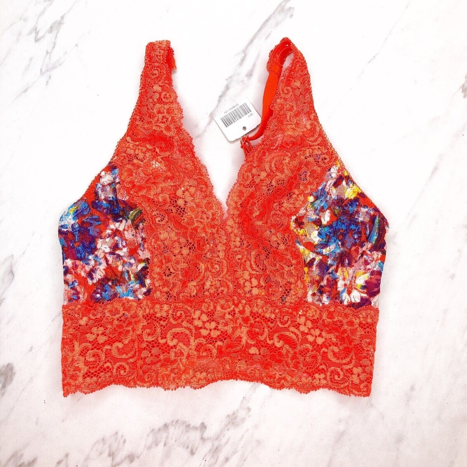 Soma Bralette Lace Plunge Bra Artistic Floral Orange Size XS Extra Small-image