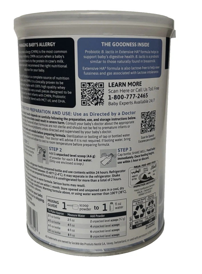 2 Nestlé Extensive HA Fórmula Infantil Hipoalergénica 14.1 OZ Exp 5/2026 Foto 3 de 4