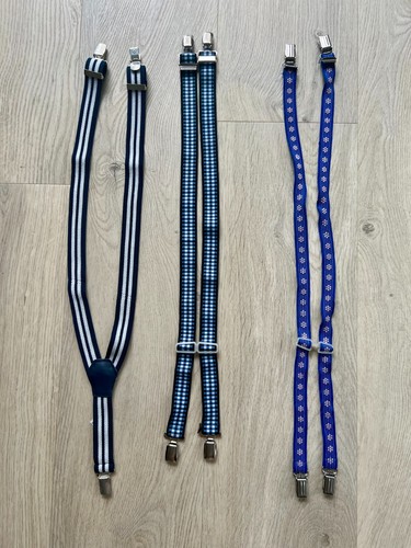 Lot of 3 Suspenders – 2 Vintage Boys Braces 70s–90s + Modern Striped Clip-On