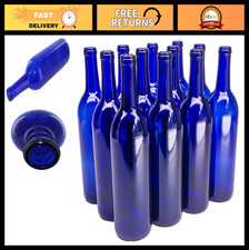 750ml Cobalt Blue Glass Bordeaux Wine Bottles - Flat-Bottom Cork Finish - 12 Pac