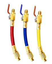 1/4" Thread HVAC Hoses Ball Valves Set, 600 PSI 7" Refrigerant Charging Hoses, 