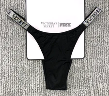 Victoria's Secret Very Sexy NWT Large Black Spellout Shine Strap Brazilian Panty