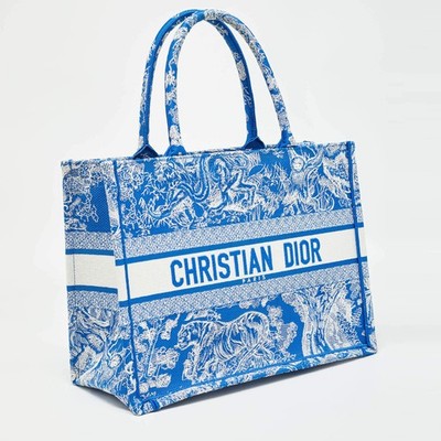 Dior BlueWhite Embroidered Canvas Medium Toile de Jouy Book Tote