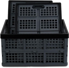 3-Pack 34 L Plastic Collapsible Storage Crates, Large Stackable Folding Storage