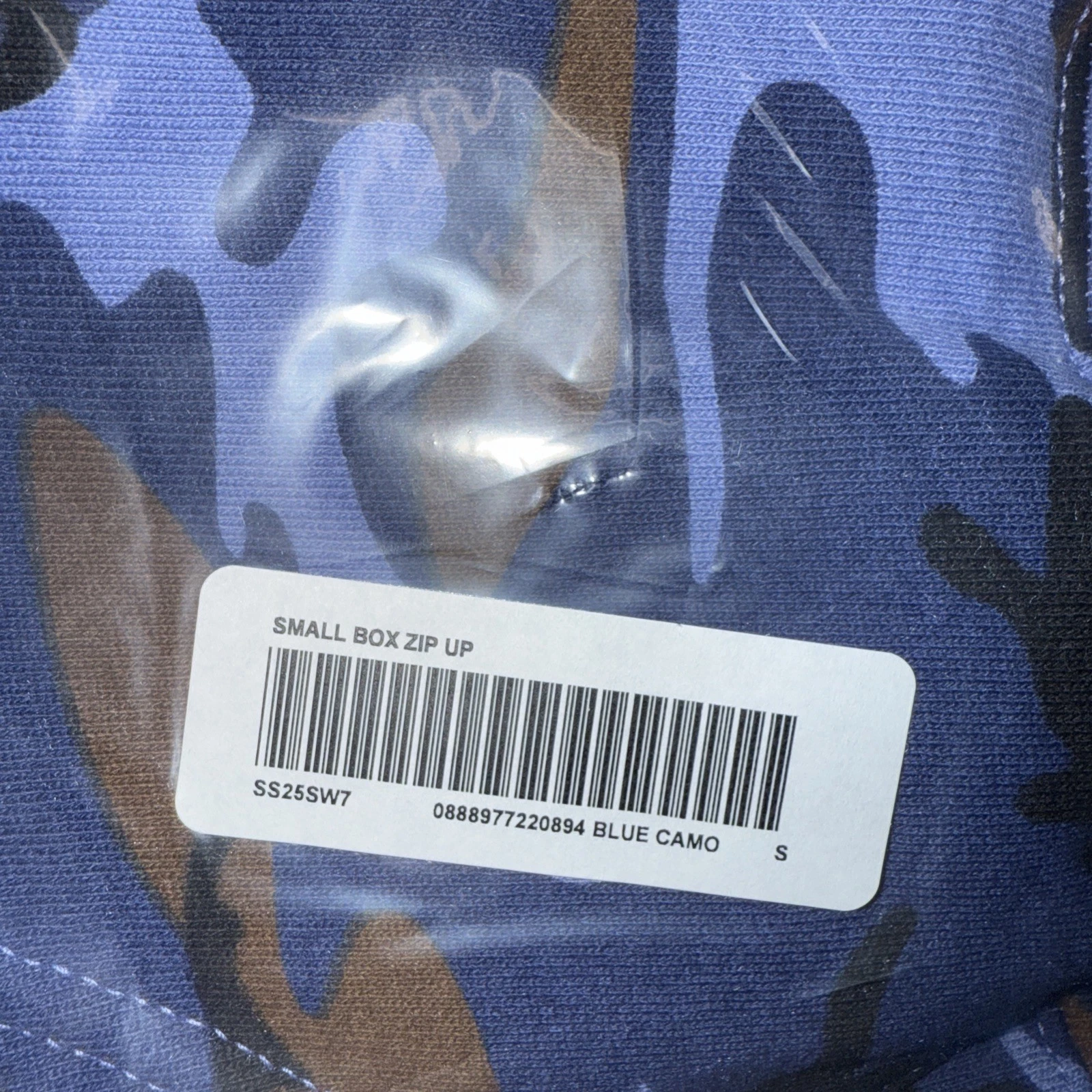 Felpa Supreme Small Box con cappuccio e zip blu mimetica taglia S