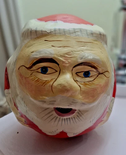 Vintage Roly Poly Santa Paper Mache Belsnickle Christmas Figurine Hand Painted