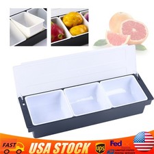3 Compartments Condiment Dispenser Chilled Server Bar Caddy Food Tray +Lid NEW