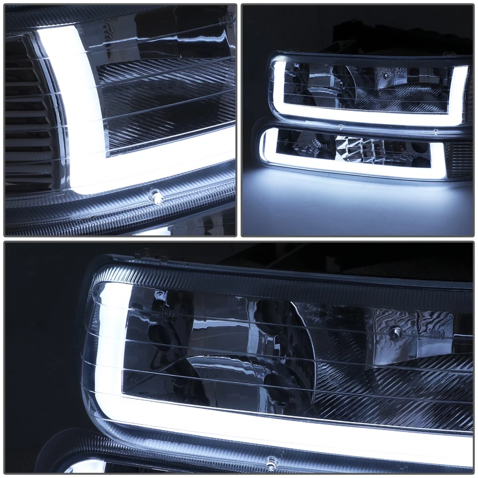 Fit 99-02 Silverado Suburban DRL LED 灯条 2 型铬琥珀色车头灯 — 第 4/4 张图片