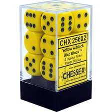 Chessex Yellow Opaque 16 mm with Black Numbers D6 Dice Block 12 dice 