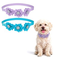 2Pcs Dog Bowtie Flower Collar Adjustable Bow Ties for Dogs Lavender/Blue