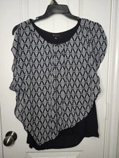 AB Studio Womens Top Size XL  Black & White Boat neck Short Sleeves Lined