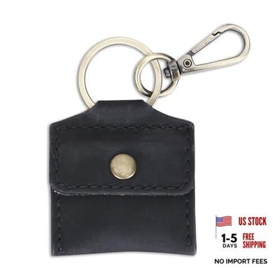 Handmade Full Grain Leather Wedding Ring Pouch Keychain Engagement Ring Black