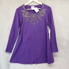 DG2 Diane Gilman Tribal Print Top XS NWT Sequence Purple w Spots