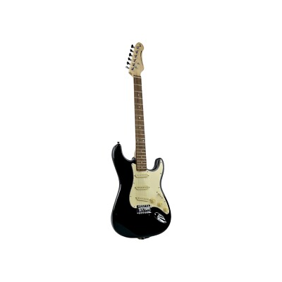 STAGG E Gitarre Standard S Paulownia massiv Schwarz brilliant Linkshänder