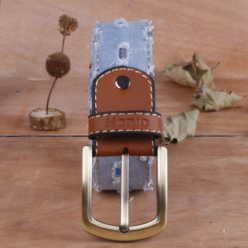 Women Men Denim Belt Waistband Ripped Canvas Casual Wide Fashion Retro Unisex - Picture 4 of 12