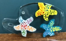 Beautiful Signed Jan Mitchell Larson Studio Art Glass Colorful Starfish Tray