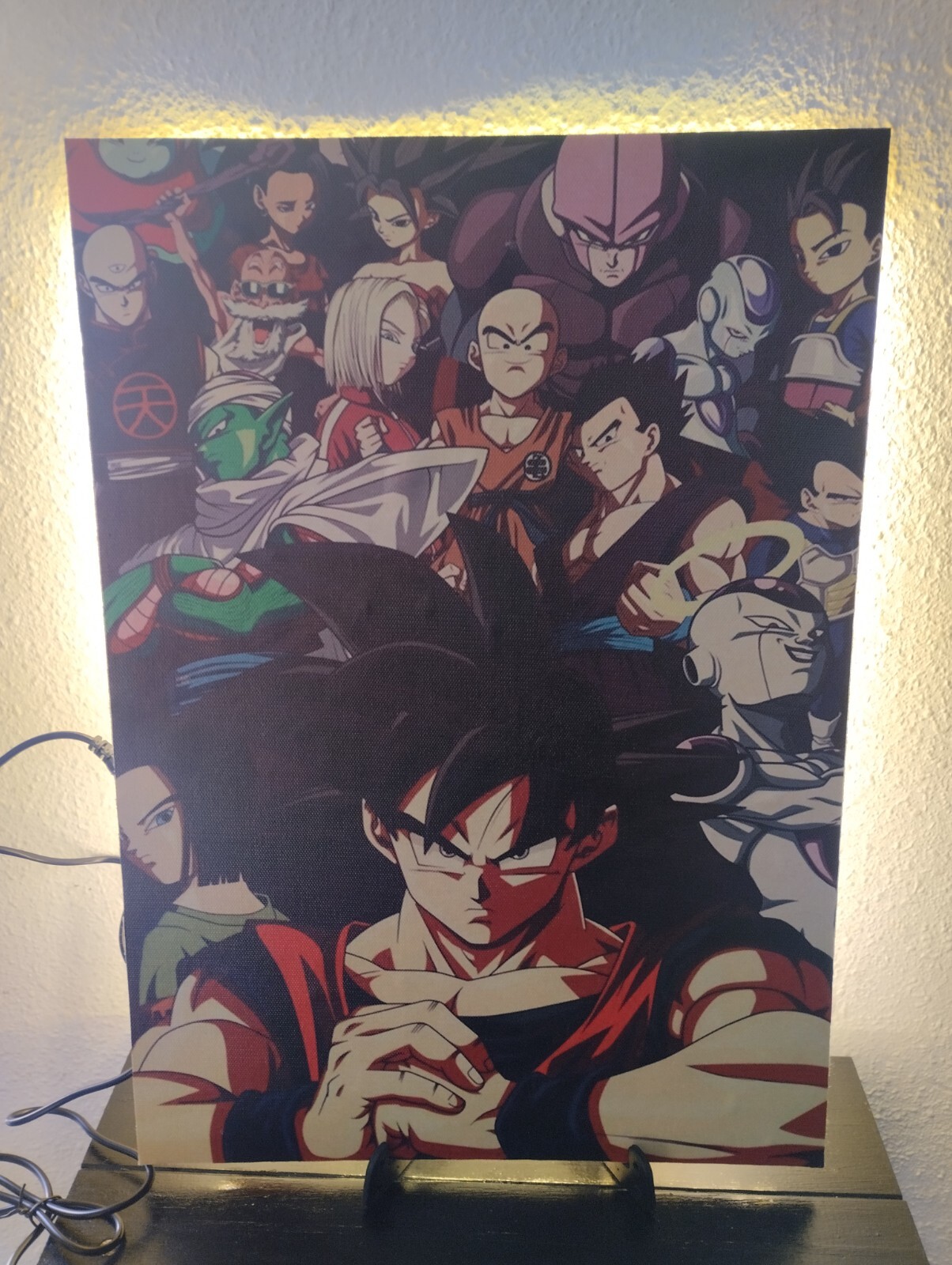 Goku Freezer Piccolo Vegetta Poster Manga Series with white neon light