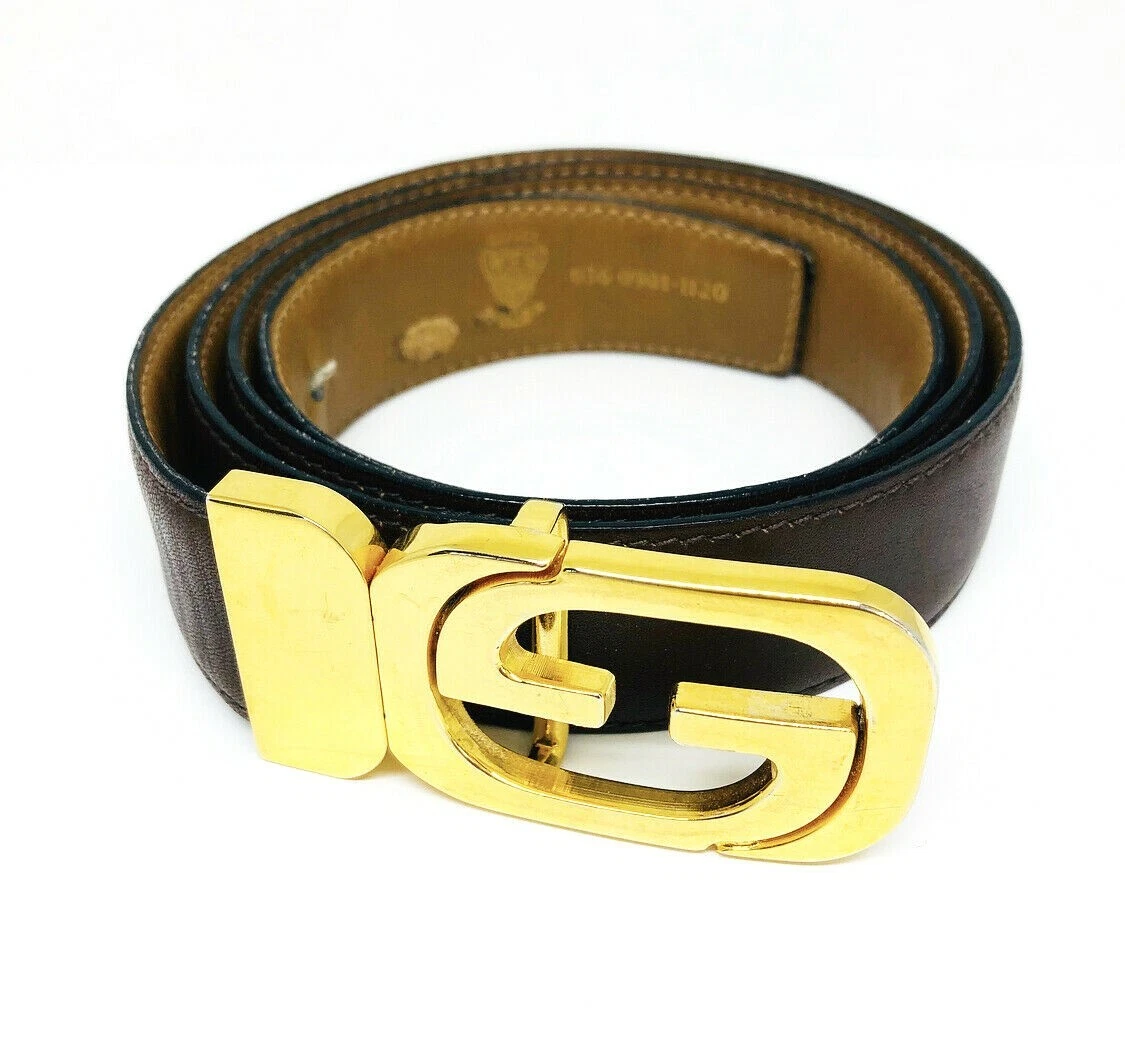 Ceinture boucle G vintage années 1970 GUCCI cuir marron réversible or