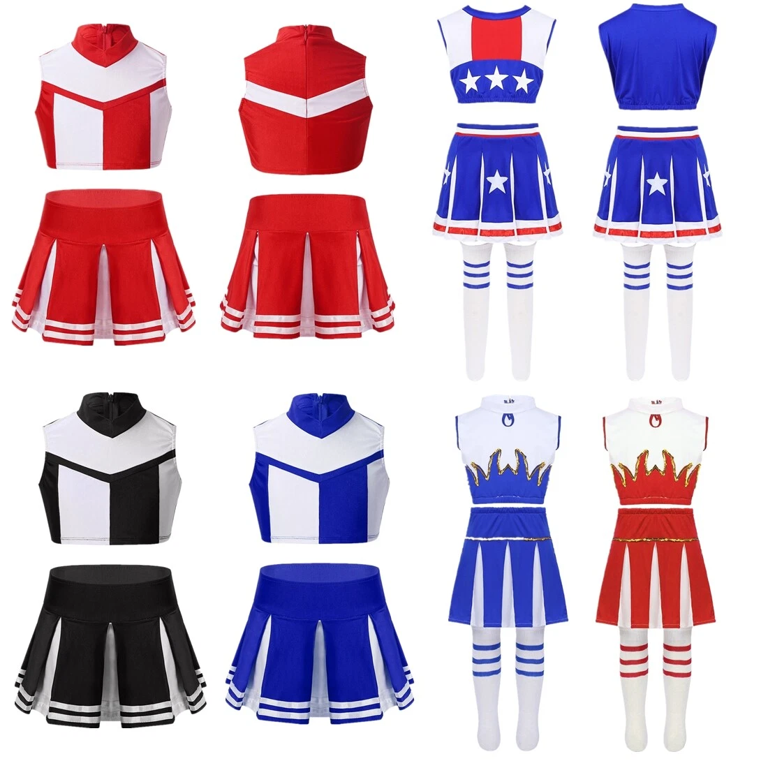 Girls Cheerleading Costume Crop Top Pleated Skirts Set Cosplay Party Dress up eBay
