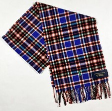 Mens POLO RALPH LAUREN Blue Orange  Plaid Wool Logo Scarf Muffler NWT NEW Italy