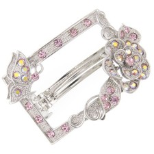 Flower Floral Hair French Metal Barrette Clasp Clip Crystal Jewelry Pink Party
