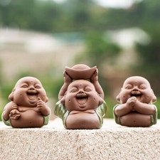 Petit Mignon Bouddha Riant Statue Figurine Feng-Shui Ornements Céramique Décor
