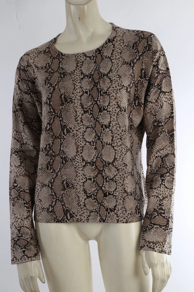 Camiseta manga longa ANNE KLEIN bege estampa de cobra tamanho G - Imagem 2 de 4