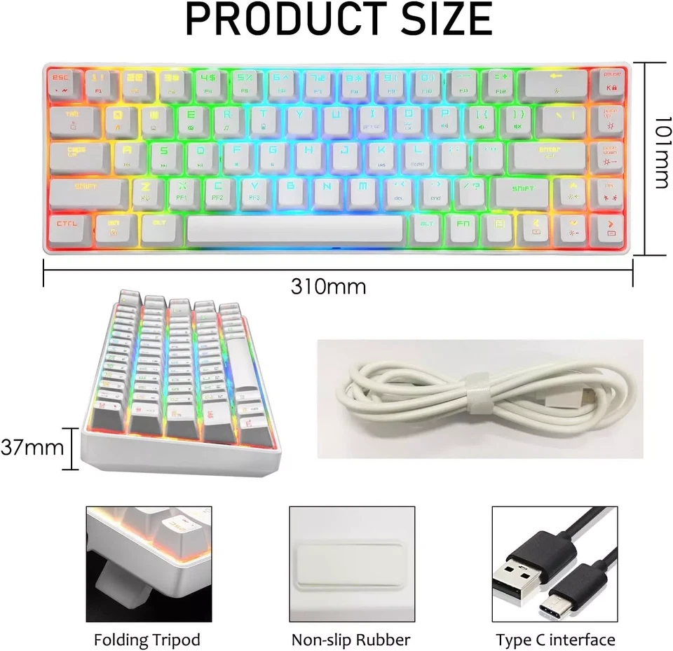 Magic Refiner MK14 Mechanical Gaming Keyboard USB 68 Keys Backlit Anti Ghosting - Image 2 of 4