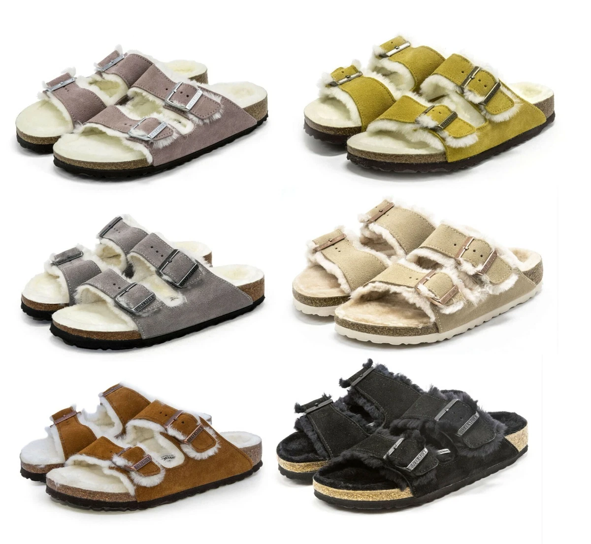 Birkenstock Women Men NEW Arizona Shearling 2 Strap Slides
