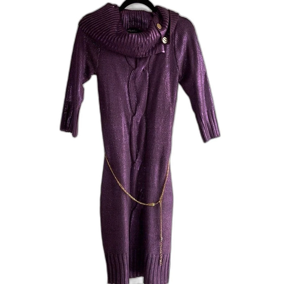 Vestido Suéter Baby Phat Raro Y2K Púrpura Metálico Recubierto Bodycon Talla M Cinturón Cadena Foto 2 de 4