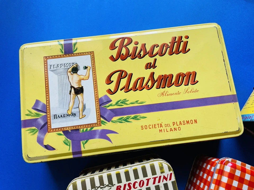 🔴 scatole pubblicitarie in latta per bambini anni 70 biscottini Plasmon Nipiol - Immagine 3 di 4