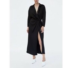 Zara Woman Studio Draped Wrap Maxi in Black, Size S