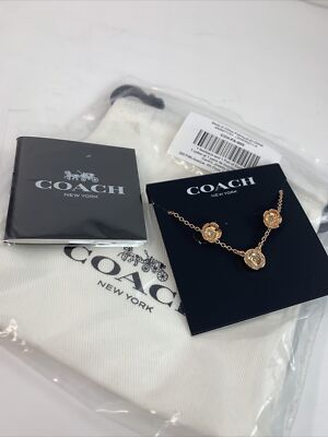 NIP COACH Open Circle Necklace Tea Rose Stud Earrings Jewelry Set ROSE  GOLD