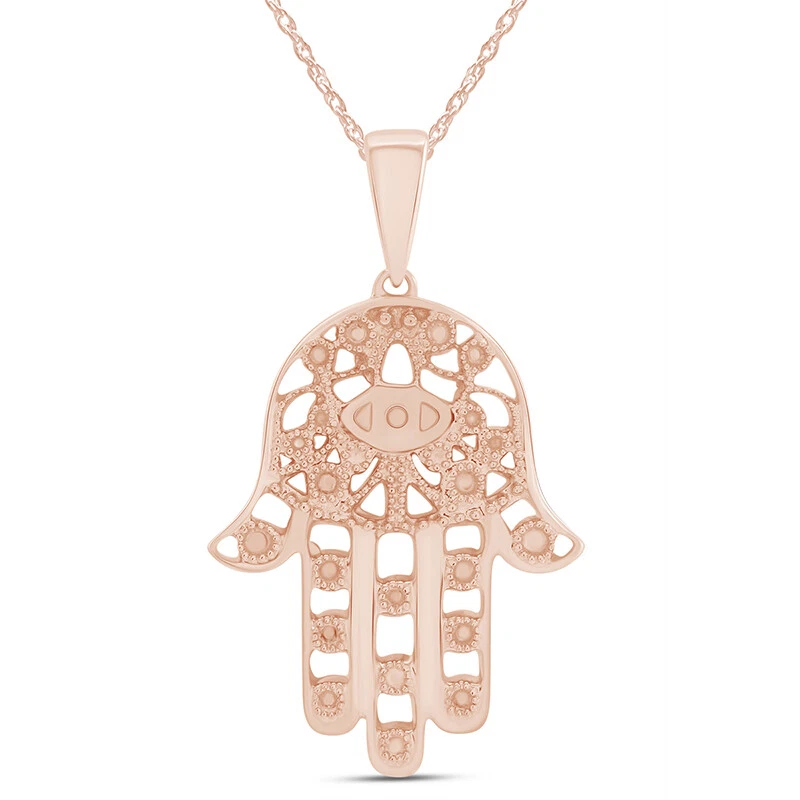Hamsa Hand of Fatima With Evil Eye Pendant Necklace Solid 925 Sterling Silver