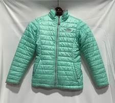 North Face Girls L 14-16 Reversible Green/Gray Zip Puffer Fleece Jacket