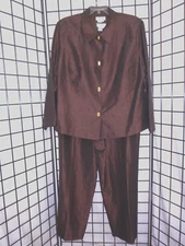 Due per Due Brown Satin Evening Pant Suit, 3 Pcs, Plus sz 22W