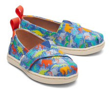 NWB TOMS Little Kids TODDLER Blue Dino Print Tiny Alpargata Shoes Size 8