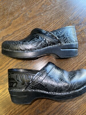 Dansko Professional Black Paisley Tooled Leather Clogs Size EUR 40 US 9.5/10 EUC Dansko Black Mid (2-2.9 in) Heel Height Comfort Shoes for  main image 4