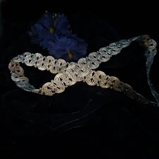 Vintage Silver metallic braid lace trim brocade passementerie lampshade 7/8"