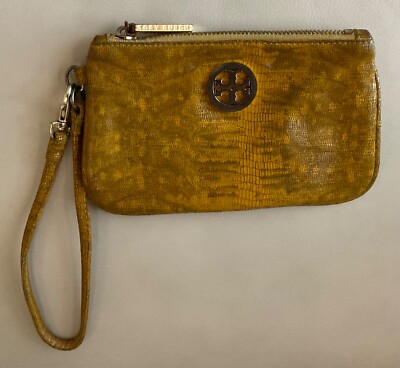 TORY BURCH Reva Croc Embossed Leather Wristlet Wallet