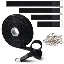 1"x16Ft Hook & Loop Straps, 25 Buckles, Adjustable Nylon Cable Ties, Black