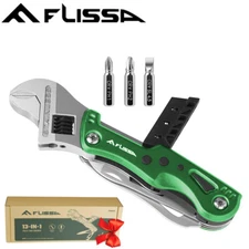 FLISSA 13-in-1 Multi Tool Adjustable Wrench LED Light EDC Pocket Knife w/ Sheath