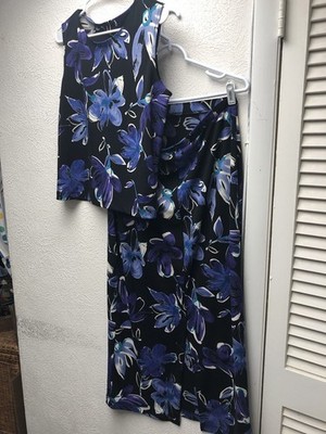CASUAL CORNER Purple Floral Sleeveless Blouse Top & Long Skirt Set Women Size L 