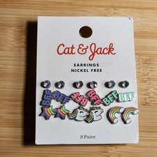 Cat  Jack Childrens Unicorn Earrings Rainbow Stars BFF Rhinestone Studs