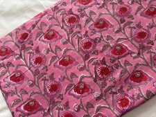 Pink Floral Block Print Cotton Fabric Indian Handmade Sewing Craft Textile